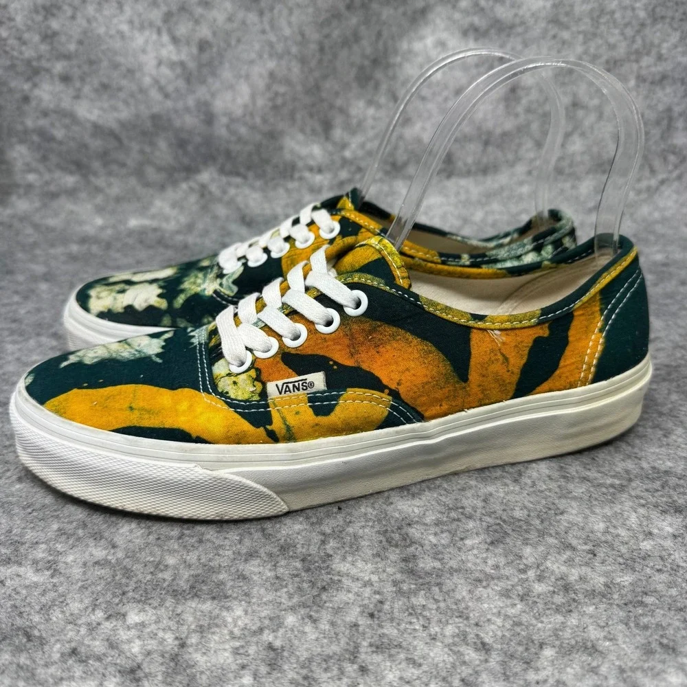Vans Della Authentic Batik Floral Green Yellow Canvas Sneakers Mens 7 Womens 8.5